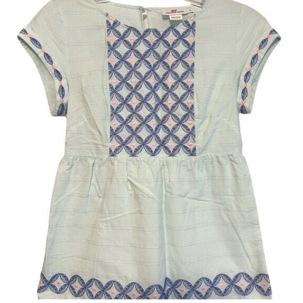 Vineyard Vines Blouse Mint Green Embroidered Cotton Peplum Coastal Casual Boho 2